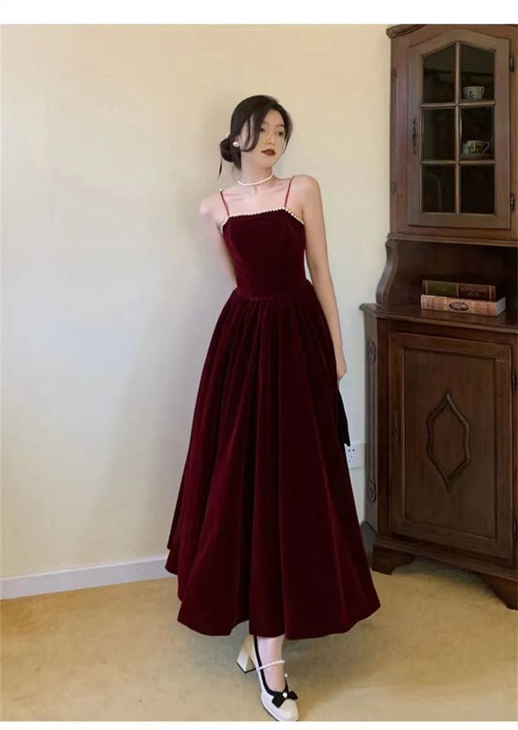 Burgundy A-Line Spaghetti Straps Elegant Long Prom Dress Formal Party Dress,DP1636