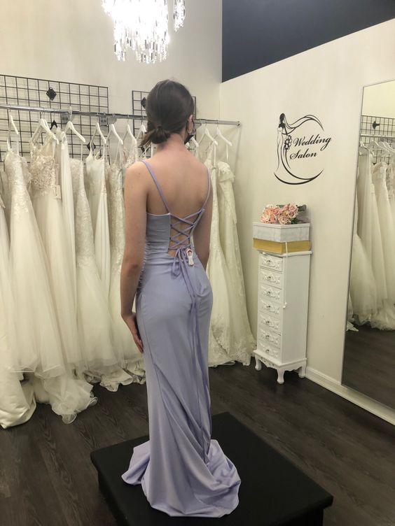 Lavender Spaghetti Straps Mermaid Long Prom Dress,DP1637