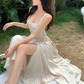 Ivory Backless Ruffles A-Line Long Prom Dress,DP1640