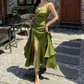 Green Backless Ruffles A-Line Long Prom Dress,DP1641