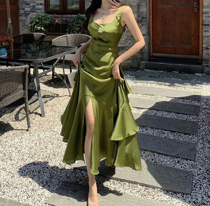 Green Backless Ruffles A-Line Long Prom Dress,DP1641