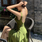 Green Backless Ruffles A-Line Long Prom Dress,DP1641