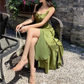 Green Backless Ruffles A-Line Long Prom Dress,DP1641