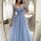 Tulle A-Line Off Shoulder Long Prom Dress Evening Party Dress,DP1646