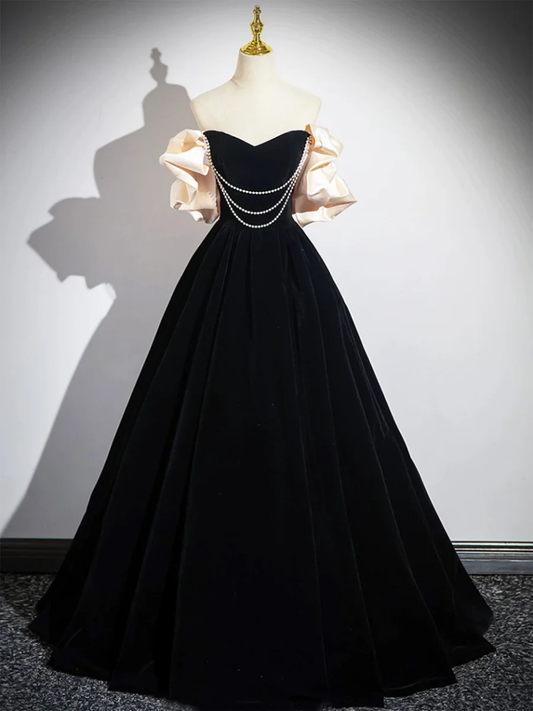 Black A-Line Velvet Long Prom Dress Formal Party Dress,DP1649