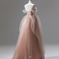 Pink A-Line Tulle Long Prom Dress Evening Gown,DP1650