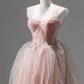 Pink A-Line Tulle Long Prom Dress Evening Gown,DP1650