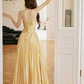 Gold Unique A-Line Beading Satin Long Prom Dress,DP1651