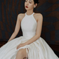 White Elegant Halter Satin A-Line Long Prom Dress,DP1652