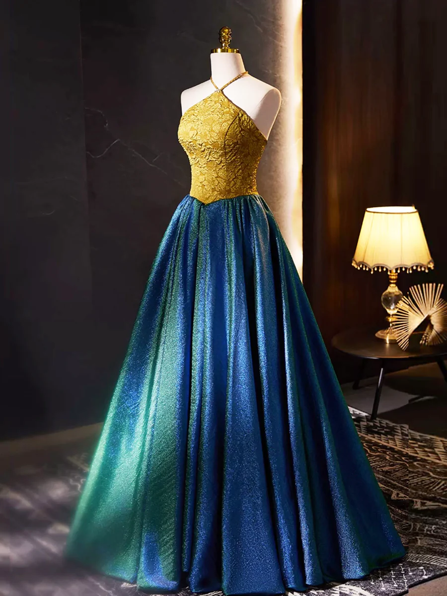 Elegant Halter Neck A-Line Retro Long Prom Dress Evening Party Dress,DP1654