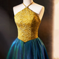 Elegant Halter Neck A-Line Retro Long Prom Dress Evening Party Dress,DP1654