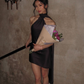 Black Halter Backless Sheath Homecoming Dress,DP1657