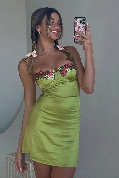 Green Spaghetti Straps Embroidery Homecoming Dress Short Prom Dress,DP1660