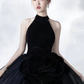 Black Halter A-Line Shiny Tulle Long Party Dress Ball Gown,DP1661