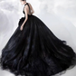 Black Halter A-Line Shiny Tulle Long Party Dress Ball Gown,DP1661