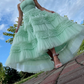 Tiffany Blue Strapless A-Line Tulle Tiered Long Prom Dress,DP1664