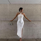 White Halter Prom Dress Wedding Guest Dress with Slit,DP1666