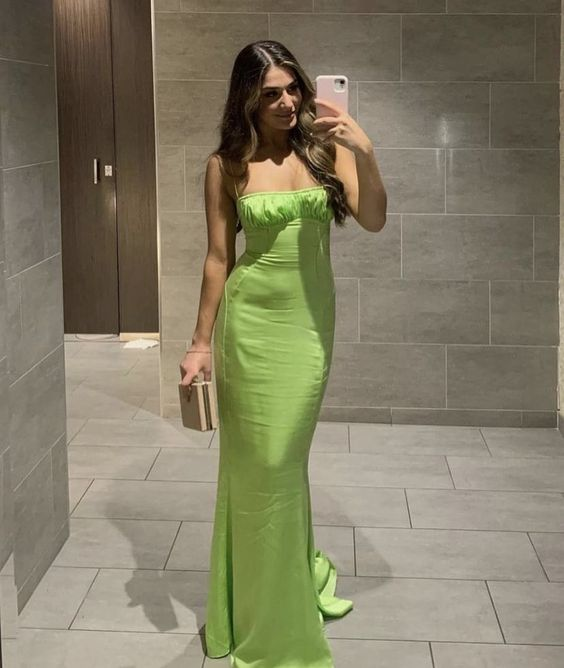 Green Spaghetti Straps Mermaid Long Prom Dress,DP1667