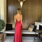 Red Spaghetti Straps Backless Long Prom Dress with Slit,DP1668