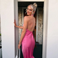 Hot Pink Halter Backless Long Prom Dress Wedding Guest Dress,DP1671