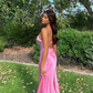 Pink Spaghetti Straps Backless Long Prom Dress Wedding Guest Dress,DP1675