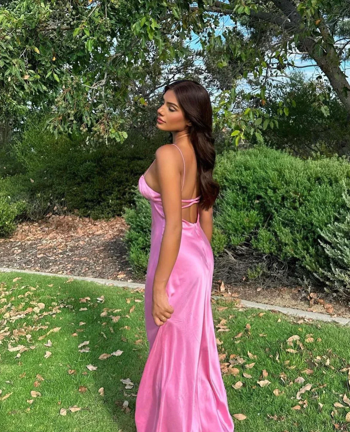 Pink Spaghetti Straps Backless Long Prom Dress Wedding Guest Dress,DP1675