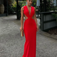 Sexy Red V Neck Backless Long Party Dress,DP1677