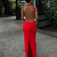 Sexy Red V Neck Backless Long Party Dress,DP1677