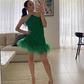 Green Halter Unique Party Dress Homecoming Dress with Feather,DP1698