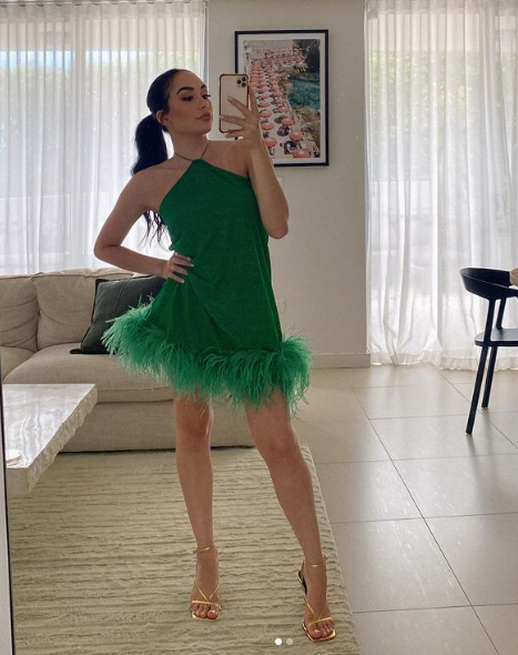 Green Halter Unique Party Dress Homecoming Dress with Feather,DP1698