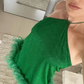 Green Halter Unique Party Dress Homecoming Dress with Feather,DP1698