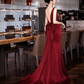 Burgundy V-Neck Satin Backless Long Prom Dress Evening Party Dress,DP1709