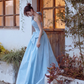 Blue Satin One Shoulder A-Line Evening Party Dress Long Prom Dress,DP1710