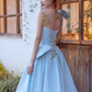 Blue Satin One Shoulder A-Line Evening Party Dress Long Prom Dress,DP1710