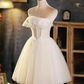 Light Champagne Strapless Tulle A-Line Short Prom Dress Homecoming Dress,DP1711