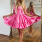 Hot Pink Straps A-Line Short Homecoming Dress with Ruffle,DP1714