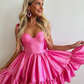 Hot Pink Straps A-Line Short Homecoming Dress with Ruffle,DP1714