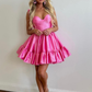 Hot Pink Straps A-Line Short Homecoming Dress with Ruffle,DP1714