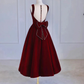 Burgundy Elegant A-Line Tea Length Formal Party Dress with Bow,DP1716