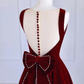 Burgundy Elegant A-Line Tea Length Formal Party Dress with Bow,DP1716