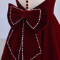 Burgundy Elegant A-Line Tea Length Formal Party Dress with Bow,DP1716