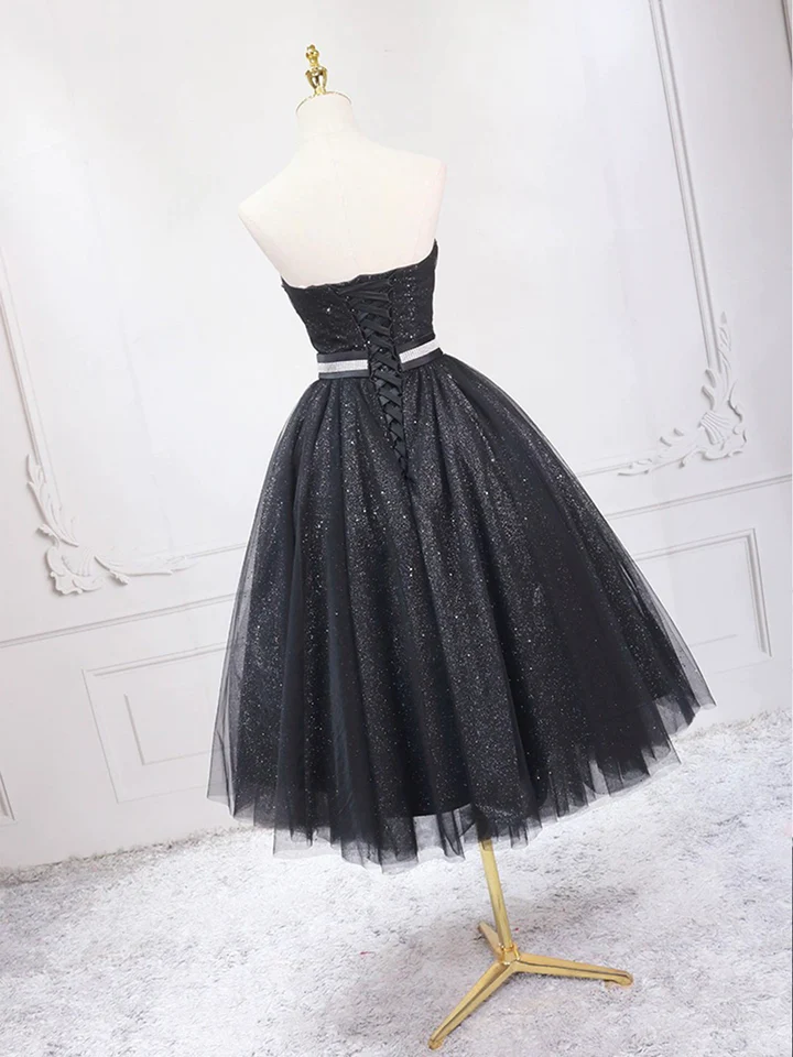 Black Shiny Sweetheart Strapless Homecoming Dress Mini Party DressDP1717