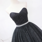 Black Shiny Sweetheart Strapless Homecoming Dress Mini Party DressDP1717