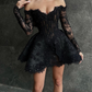 Sexy Black Off Shoulder Long Sleeves Mesh Mini Party Dress,DP1720