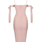 Light Pink Off Shoulder Cocktail Dress Midi Party Dress,DP1721