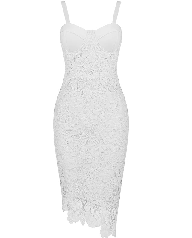 White Straps Lace Sheath Cocktail Dress Midi Party Dress,DP1722