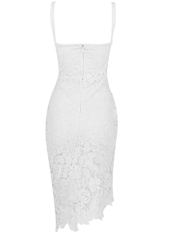 White Straps Lace Sheath Cocktail Dress Midi Party Dress,DP1722