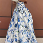 Blue Printed A-Line Strapless Long Prom Dress,DP1724