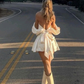 White Off Shoulder A-Line Mini Party Dress Homecoming Dress,DP1726