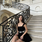 Black Straps Velvet Homecoming Dress Short Party Dress with Appliques,DP1729